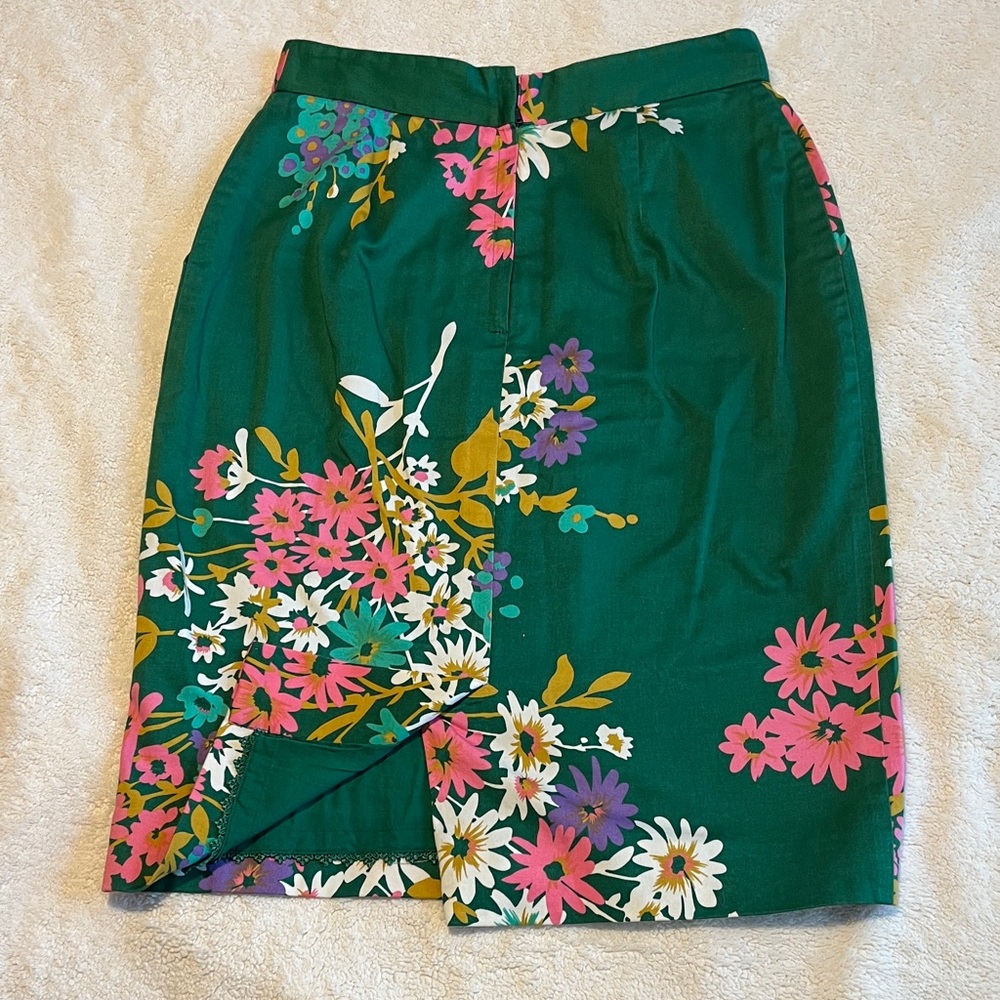 Odille Green Floral Pencil Skirt High Waist Mini Pockets Zip Slit Size 0 - Picture 5 of 6
